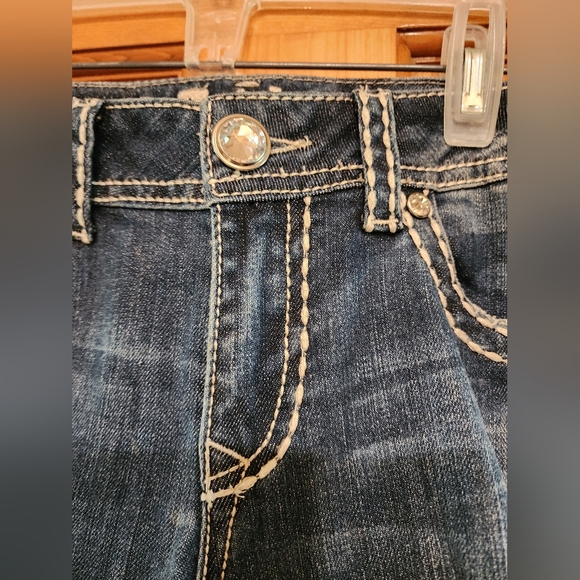 LA Idol USA Rhinestone Embroidered Jeans , Size 9 - Picture 6 of 8
